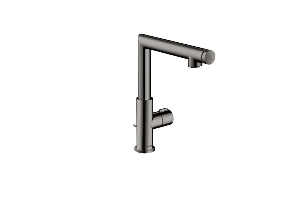Waschtischmischer in Polished Black Chrome von AXOR mit einem schlichten Design und einem einhebeligen Bedienungsmechanismus. Integrierte Zugstangen-Ablaufgarnitur.